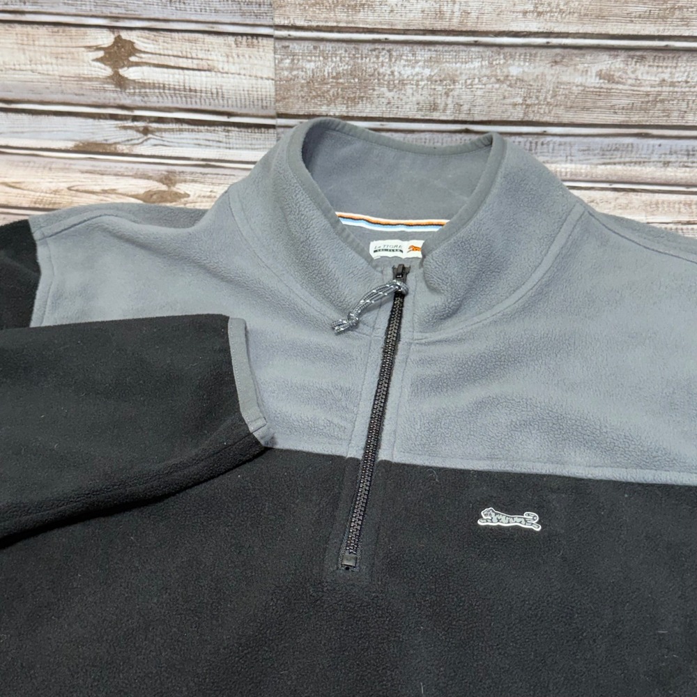 Le Tigre Tri-Flex Mens XL Quarter Zip Fleece Lightweight Black Grey‎ Colorblock